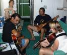 Michael Barretto, Wayne Jacintho and Ellen Jamming in the cabin